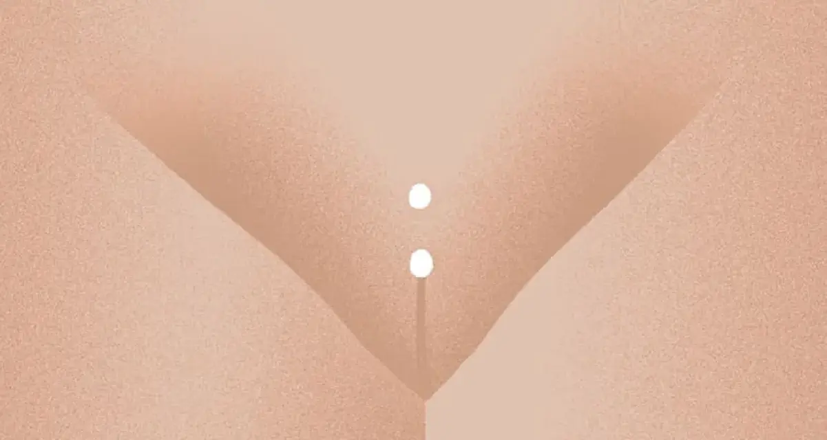 Dwa białe koraliki zdobiące Christina piercing.
