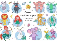 Urocze znaki zodiaku: baran, byk, bliźnięta, rak, lew, panna, waga, skorpion, strzelec, koziorożec, wodnik, ryby.