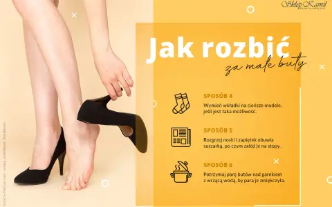 Kobieta przymierza czarne, zamszowe szpilki, pokazując, jak rozciągnąć buty, by były wygodniejsze.
