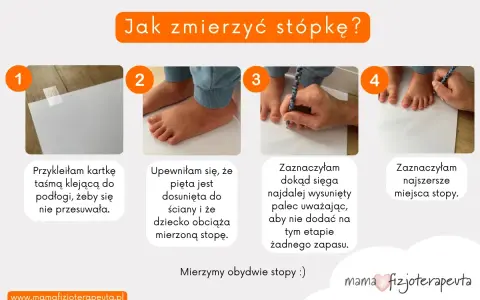 Jak zmierzyć stopę dziecka? Krok po kroku: przyklej kartkę, upewnij się, że pięta jest dosunięta, zaznacz najdłuższy palec i najszersze miejsca. 13 cm jaki to rozmiar buta dziecka?