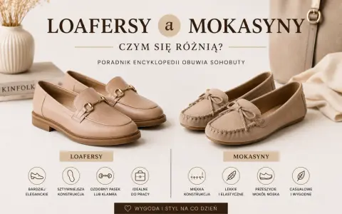 Porównanie rodzajów butów damskich: eleganckie loafersy z klamrą i wygodne mokasyny z kokardką.